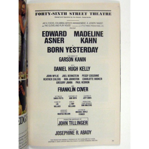 Born Yesterday Playbill February 1989 Edward Asner Madeline Kahn Daniel Kelly - Picture 4 of 7